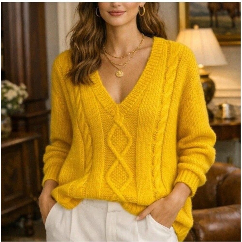 Vintage Liz Claiborne Sweater Wool Mohair Blend Yellow MARIGOLD Pullover S